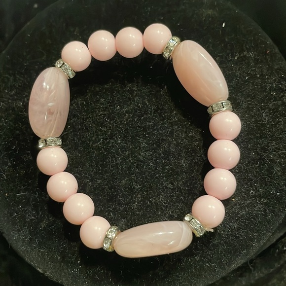 6” pink silver 15 round & oval stackable stretch bracelet - Picture 4 of 10